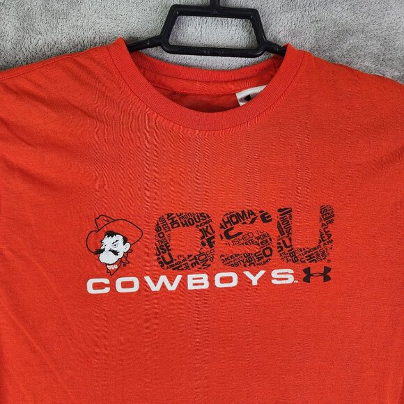 Men's Orange Under Armour OSU Cowboys Shirt Short Sleeve Crew Neck Size S - Picture 3 of 9